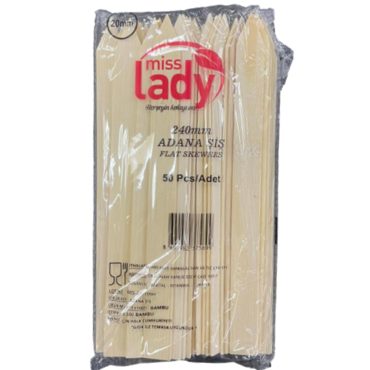 Miss Lady Geniş Ahşap Adana Şiş 25cm 50li*100