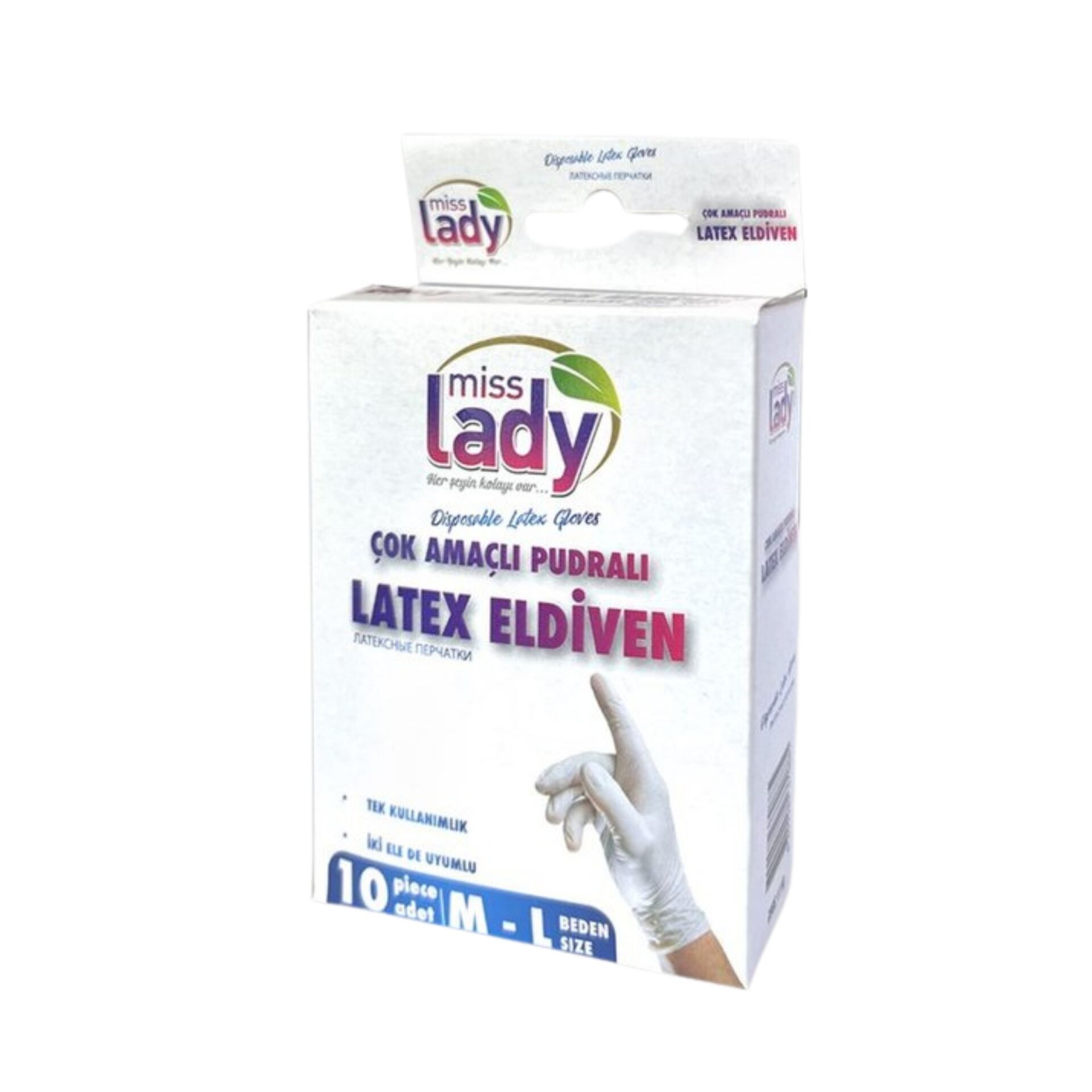 Miss Lady 2773 Pudralı Latex Eldiven 10lu*12x12