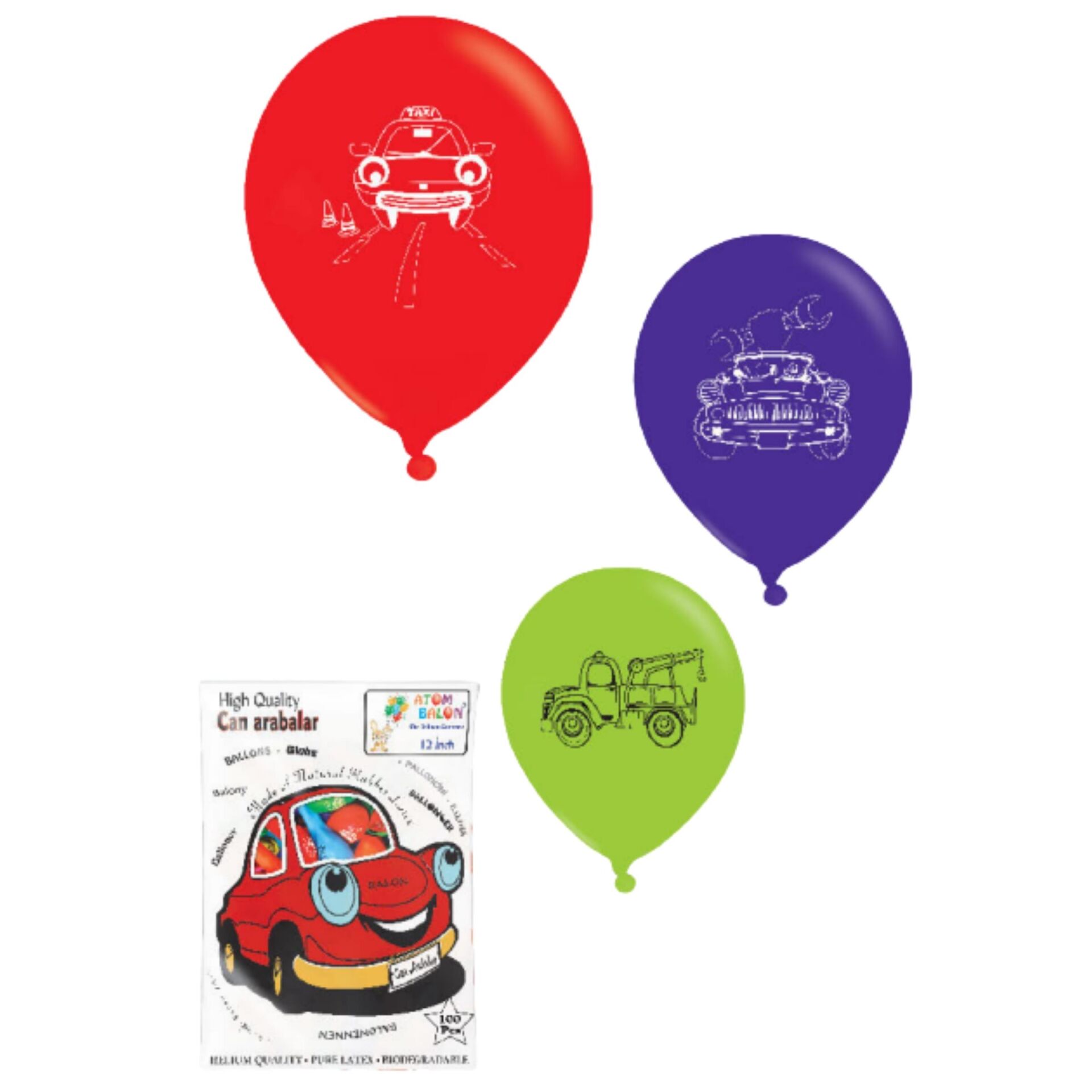Gemar ATM-021 Atom Araba Baskılı Balon 100Lü*50Pk