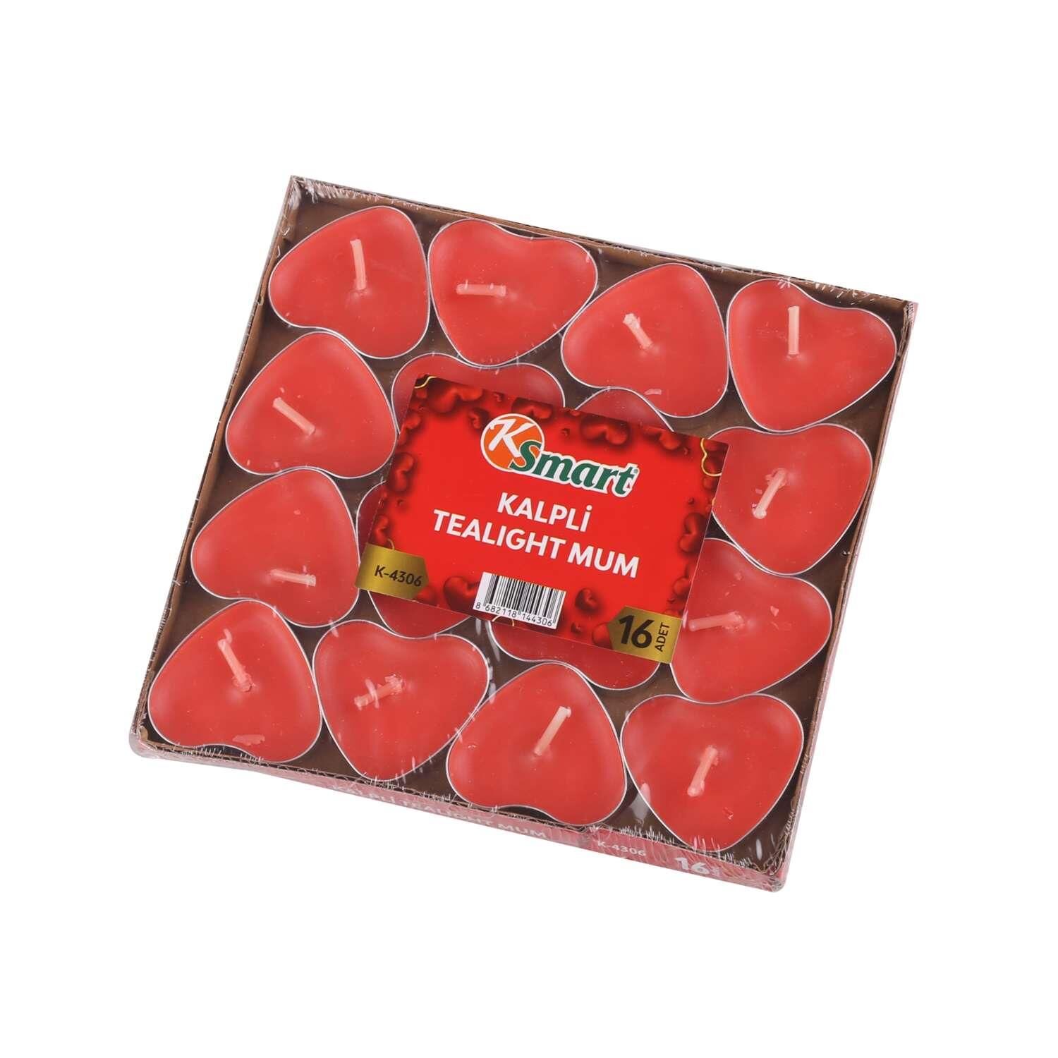 K-4306 Tealight Mum Kalp Kırmızı 16 lı*120