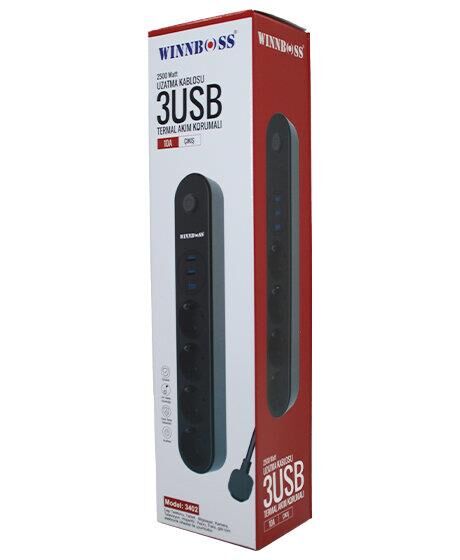 Winnboss Wn-3402 Akım Korumalı Uzatma Kablosu*40