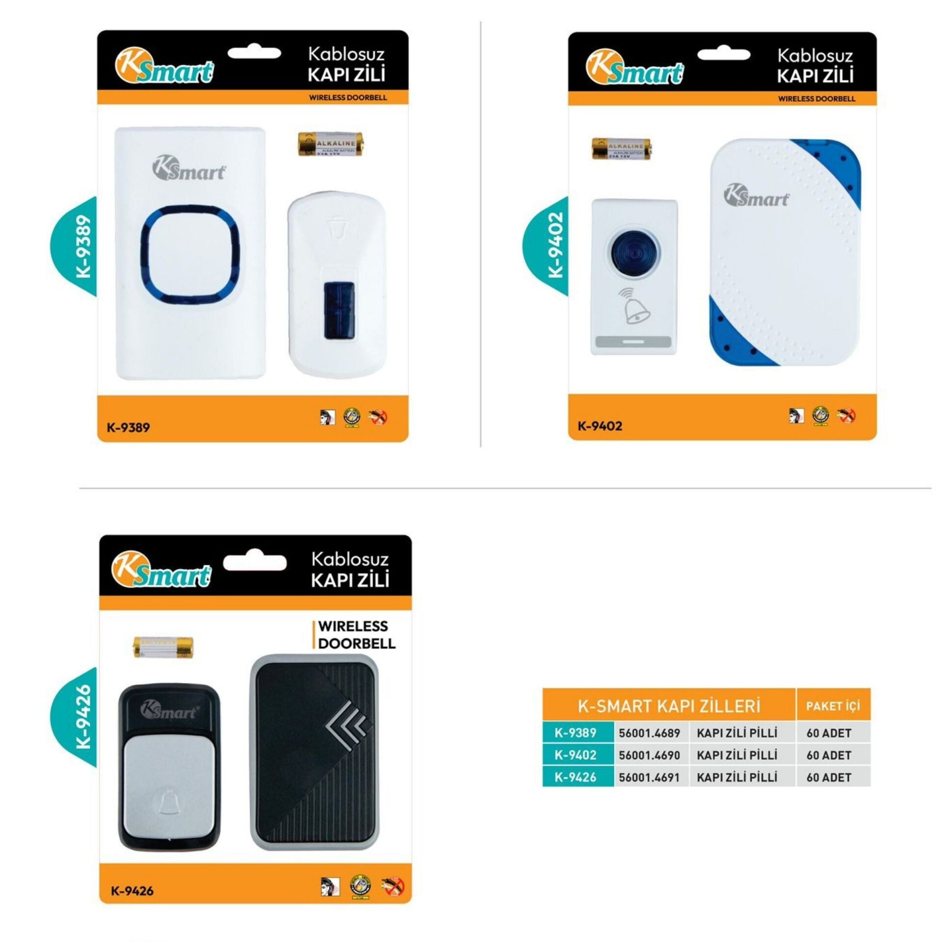 K-9389/9402/9426 Bella House Kapı Zili Pilli*60