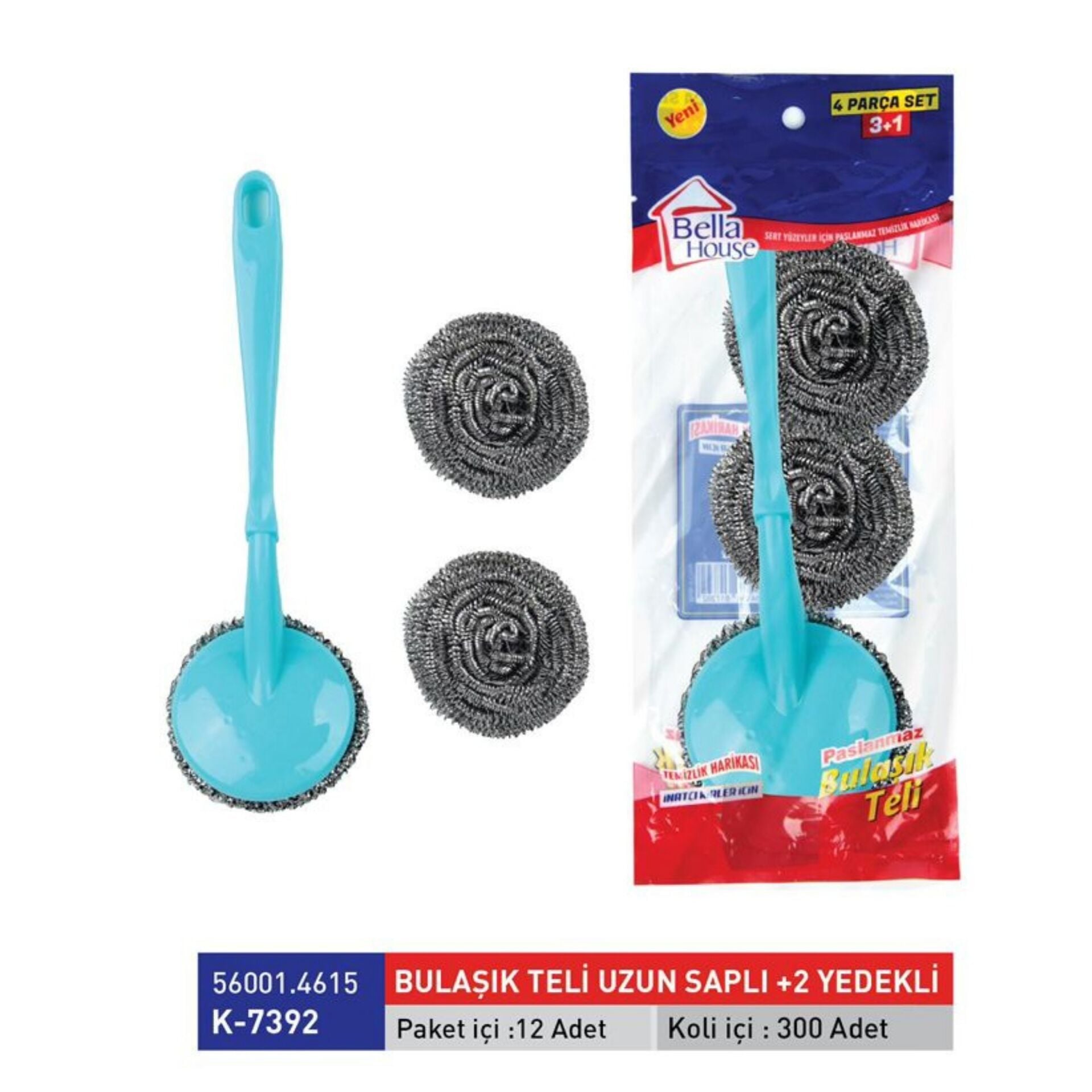 K-7392 Bulaşık Teli Uzun Saplı+2 Yedekli*12x25