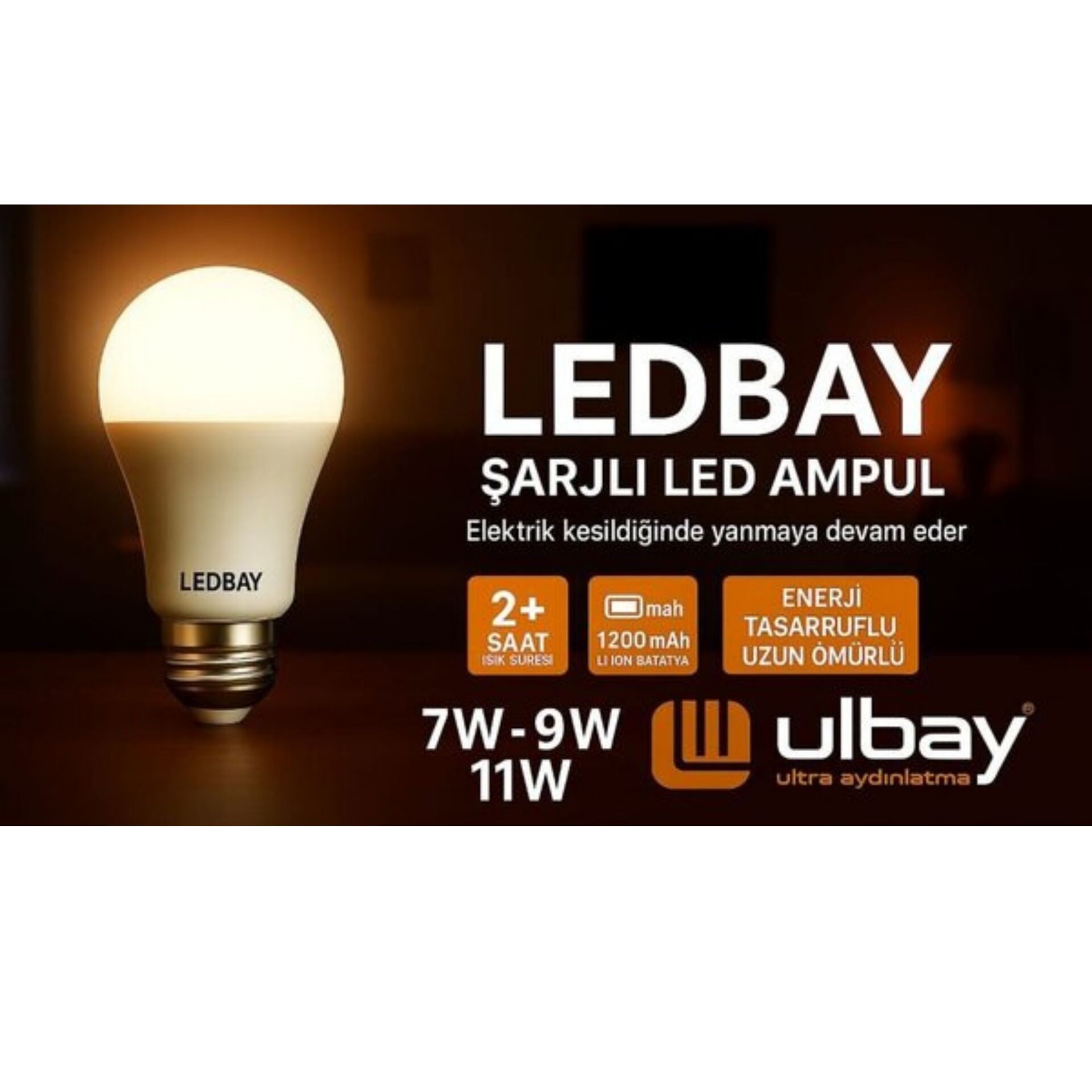 Ledbay 9W Şarjlı Led Ampül*50