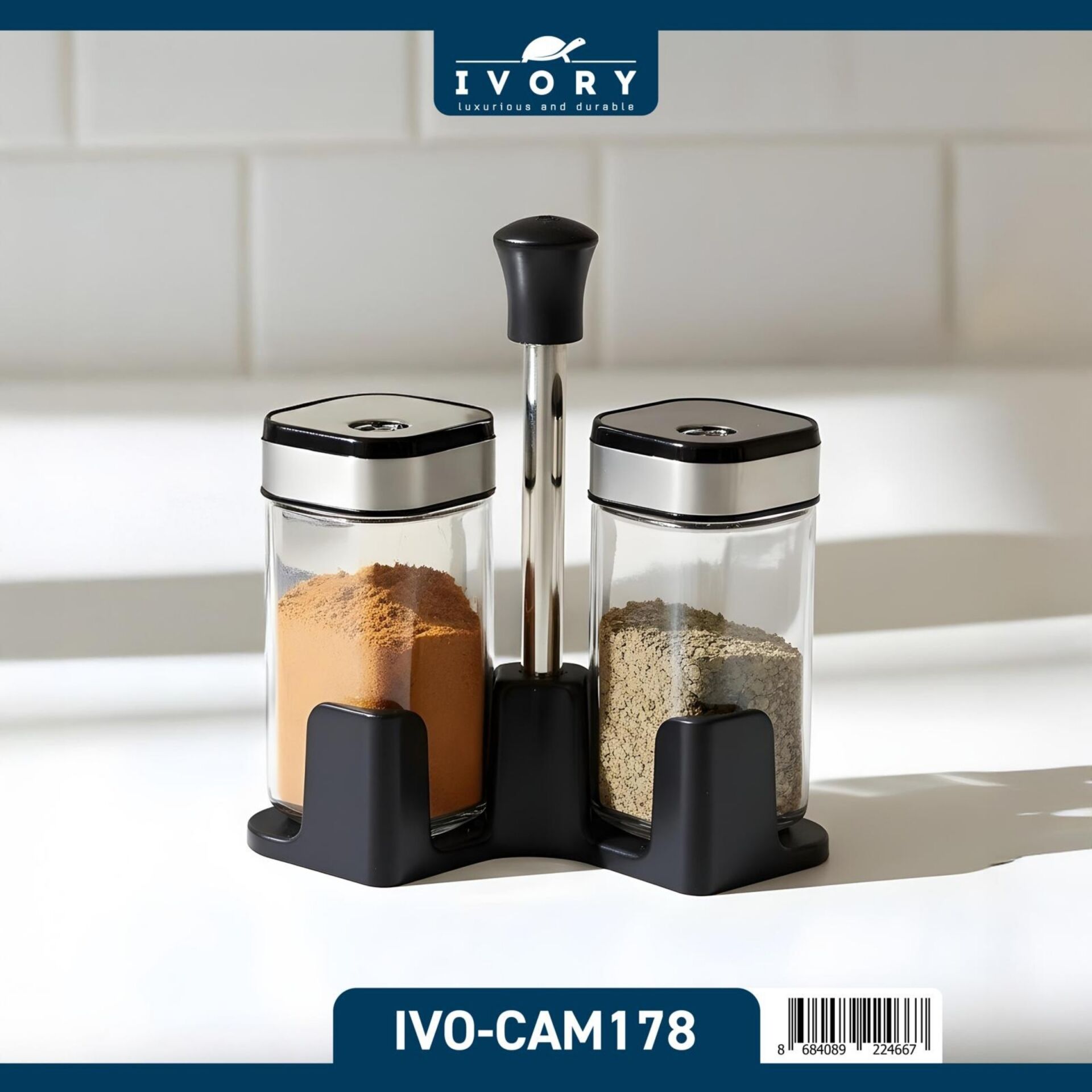 Ivory Cam178 İkili Standlı Baharatlık Silver*42
