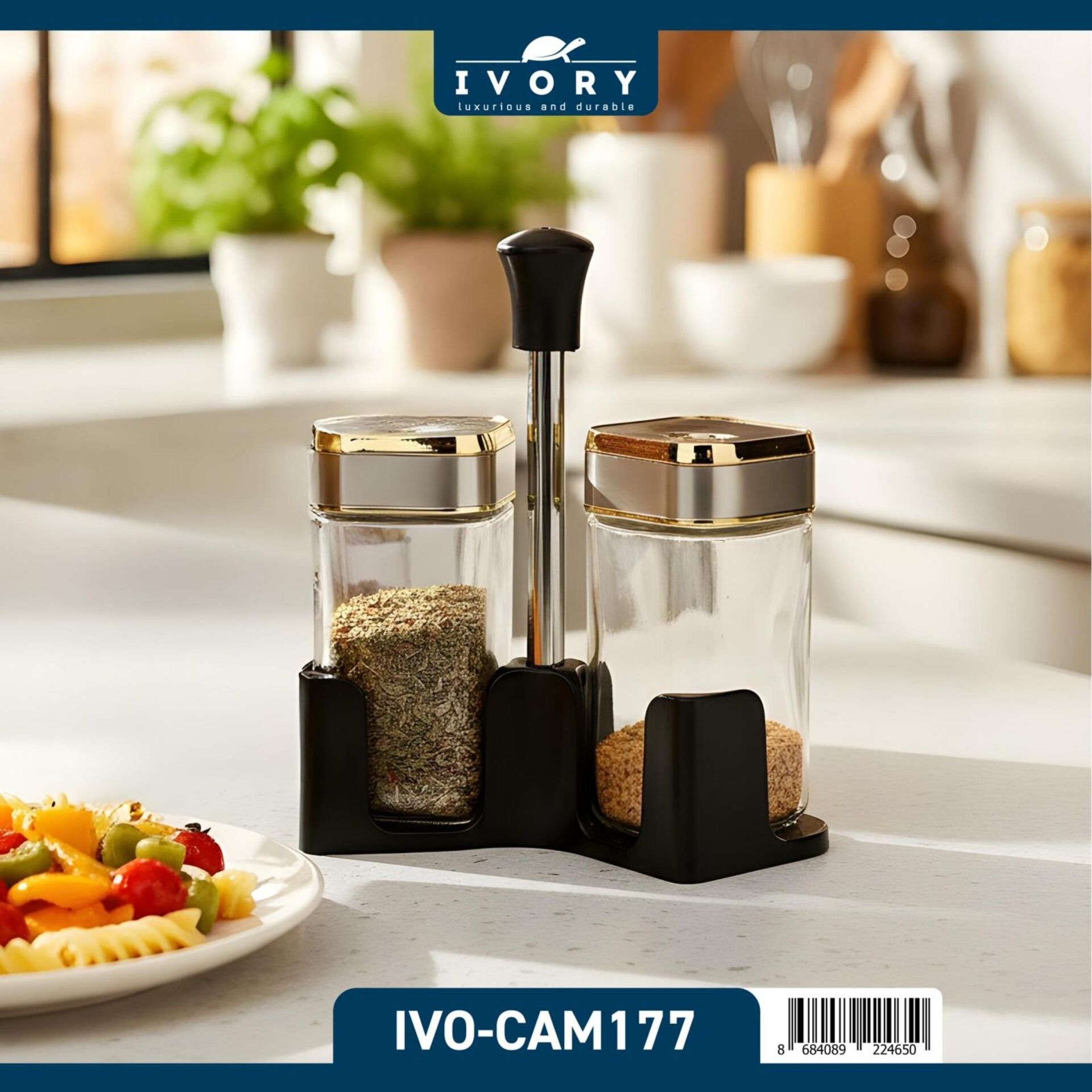 Ivory Cam177 İkili Standlı Baharatlık Gold*42