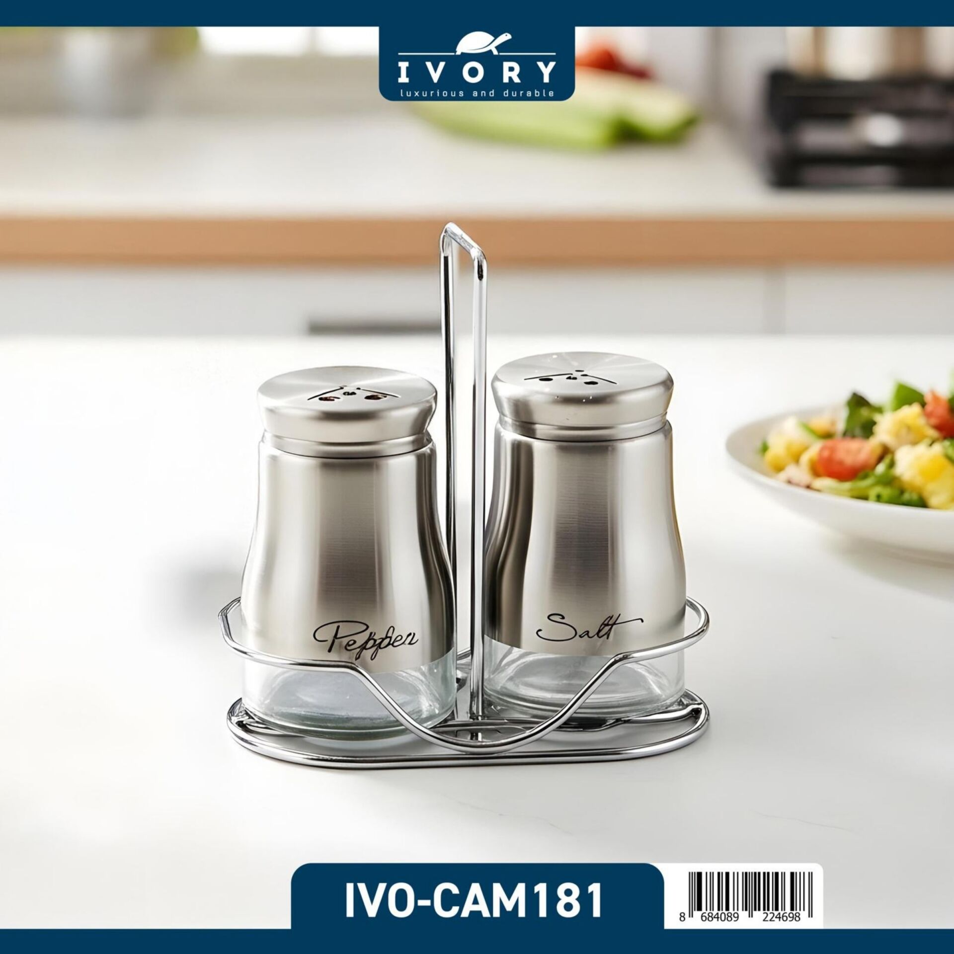 Ivory Cam181 İkili Standlı Çelik Baharatlık*60