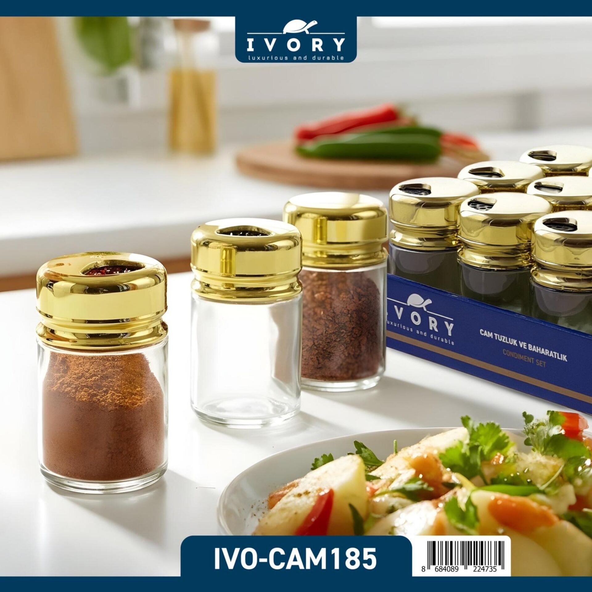Ivory Cam185 Cam Tuzluk Ve Baharatlık Gold*12x12